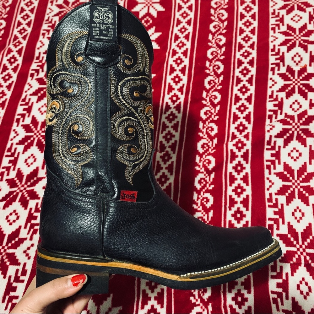 COPY - Genuine Leather Black Square Toe Cowgirl Boots